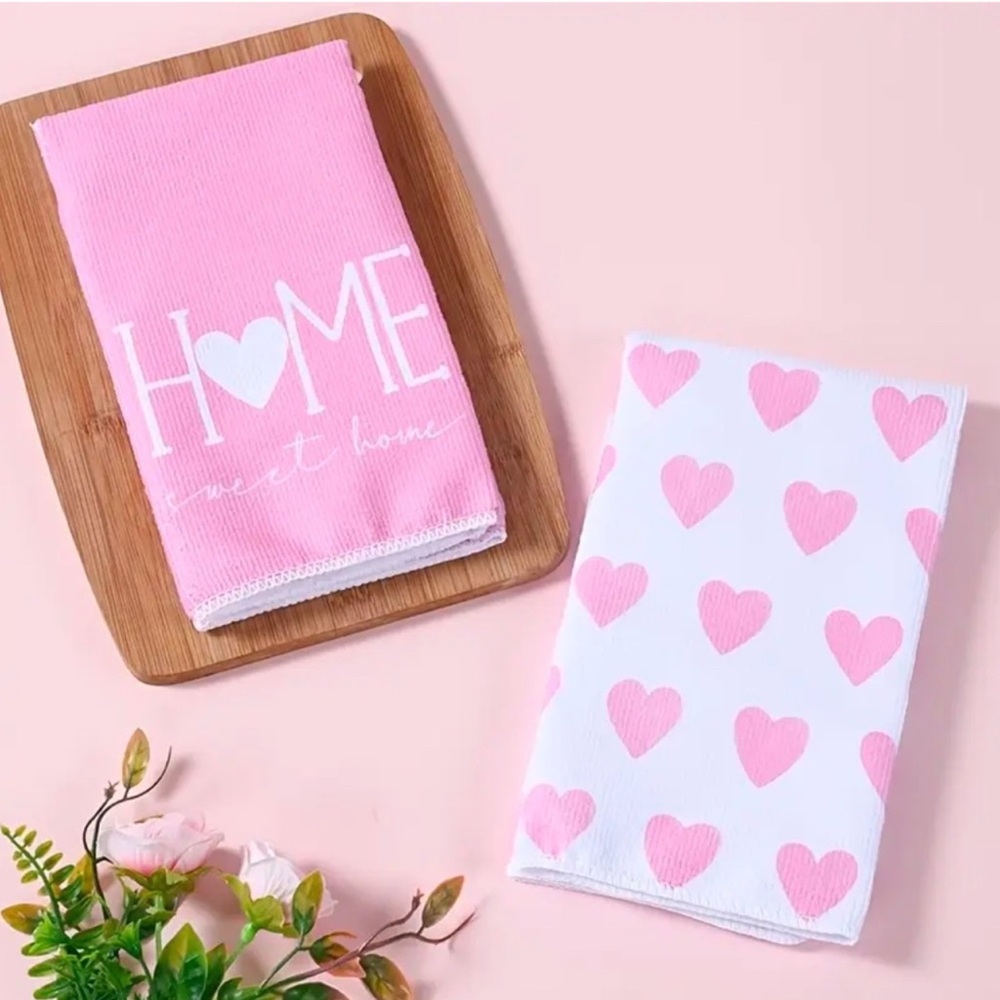 Pink Heart Kitchen Towels Set